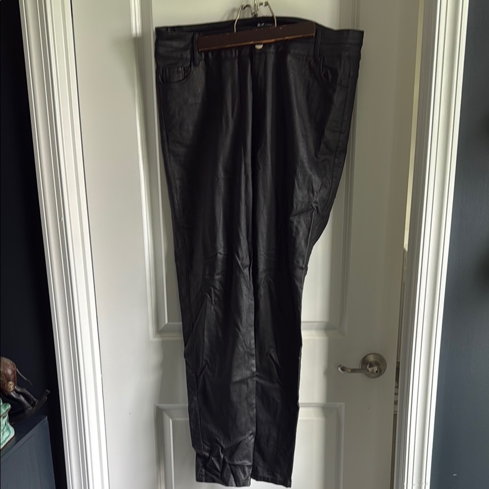 Black Straight Leg Faux Leather Pants